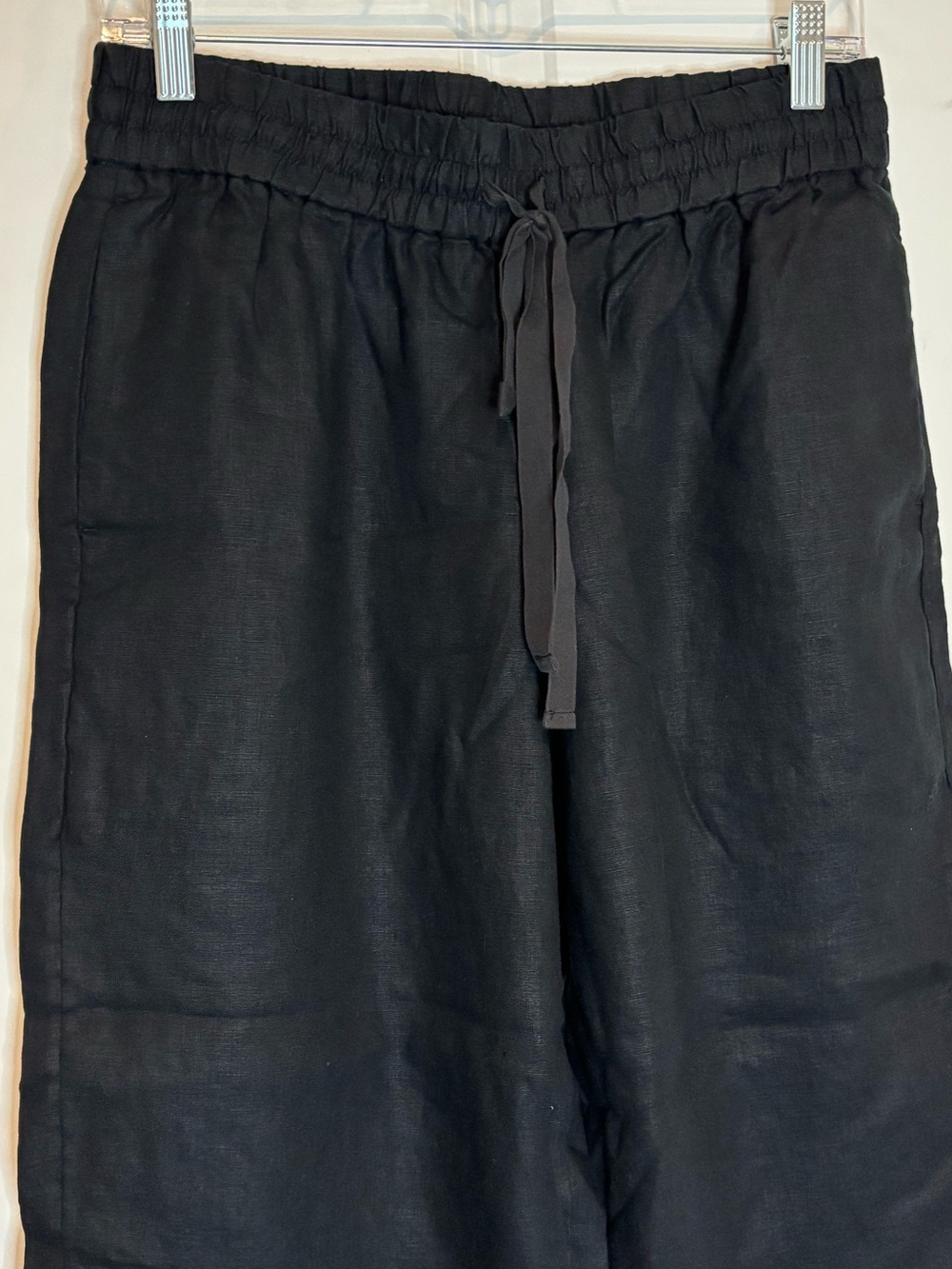 J. Crew Black Elastic Waist Linen Crop Pants M Petite - Picture 2 of 6